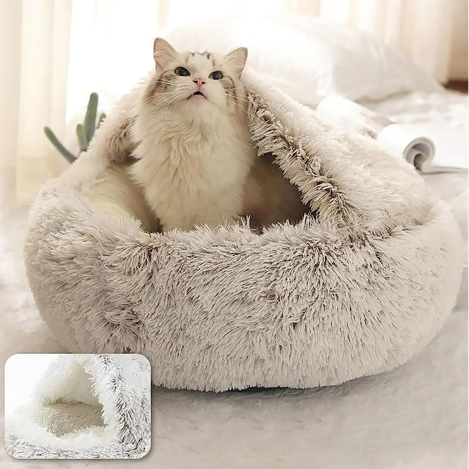 Soft Plush Pet Bed with Cover Nest Cave